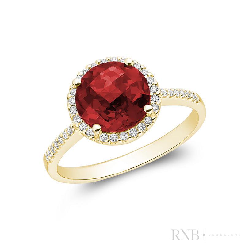 Round Precious Stone & Diamond Halo Ring-RNB Jewellery