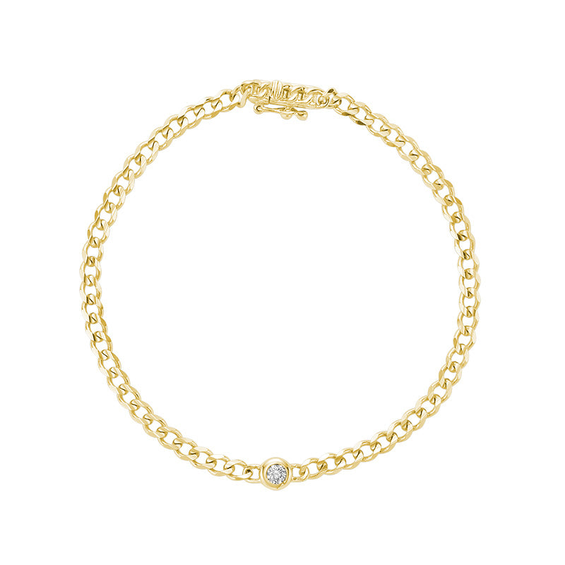 Cuban Link Bracelet with Solitaire Diamond Bracelet