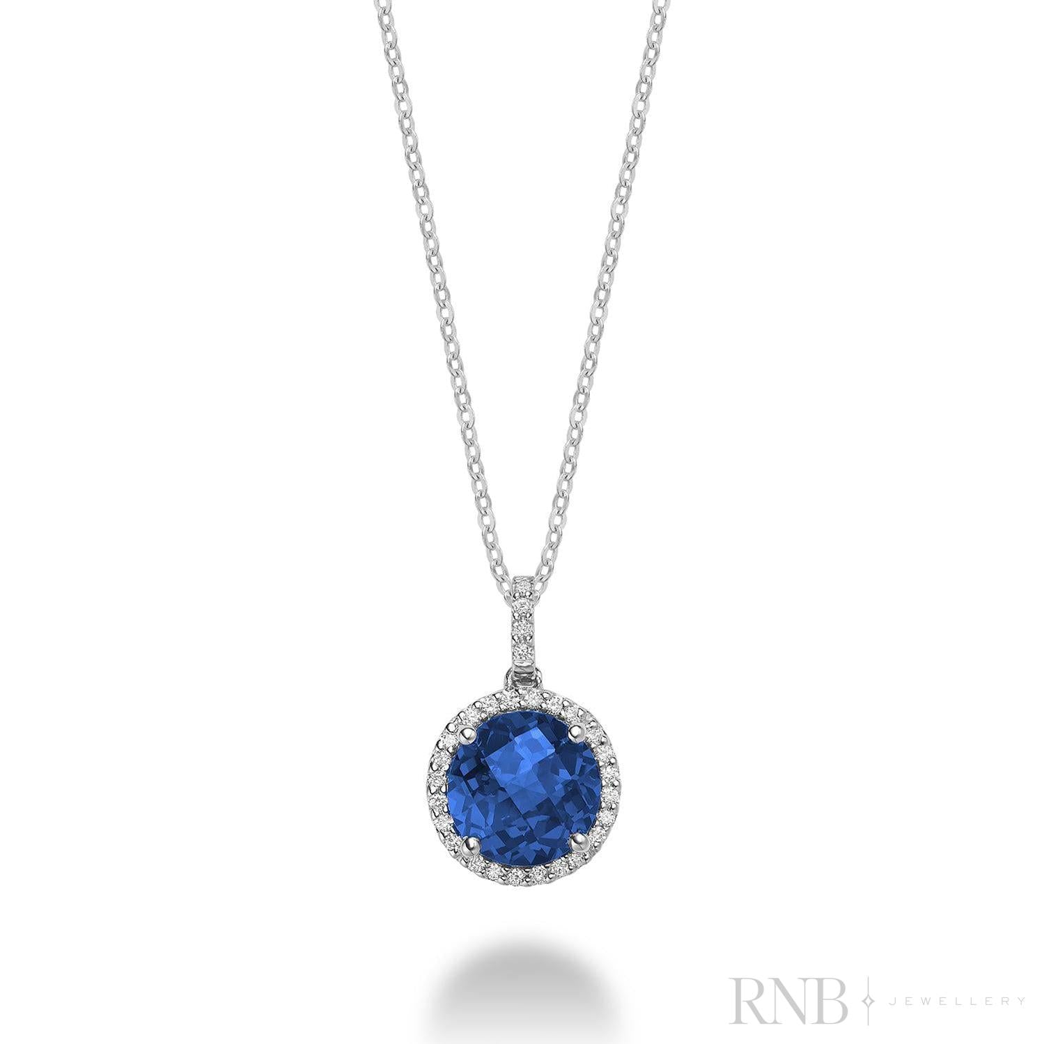 Round Colored Stone & Halo Diamond Pendant-RNB Jewellery