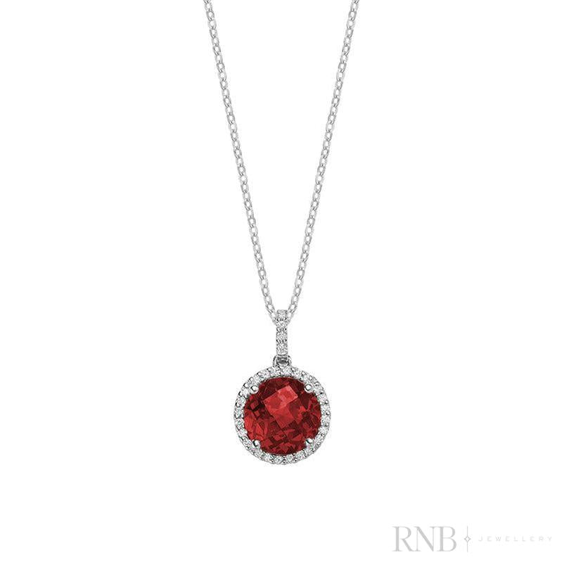 Round Colored Stone & Halo Diamond Pendant