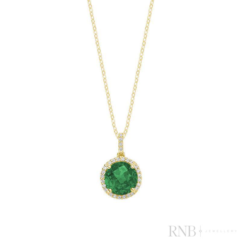 Round Colored Stone & Halo Diamond Pendant-RNB Jewellery