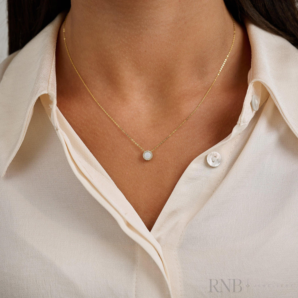 Diamond & Mother Pearl Necklace - Collier Nacre & Diamant-RNB Jewellery