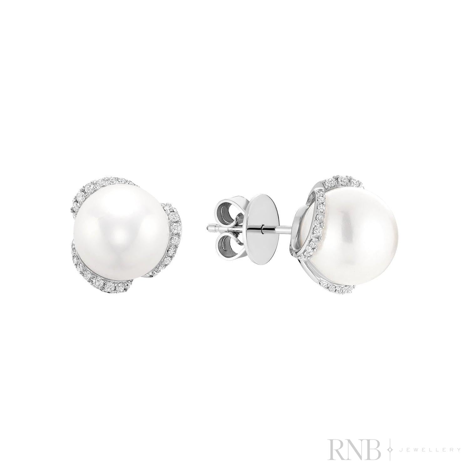 Cultured Pearl & Diamonds Stud Earrings-RNB Jewellery