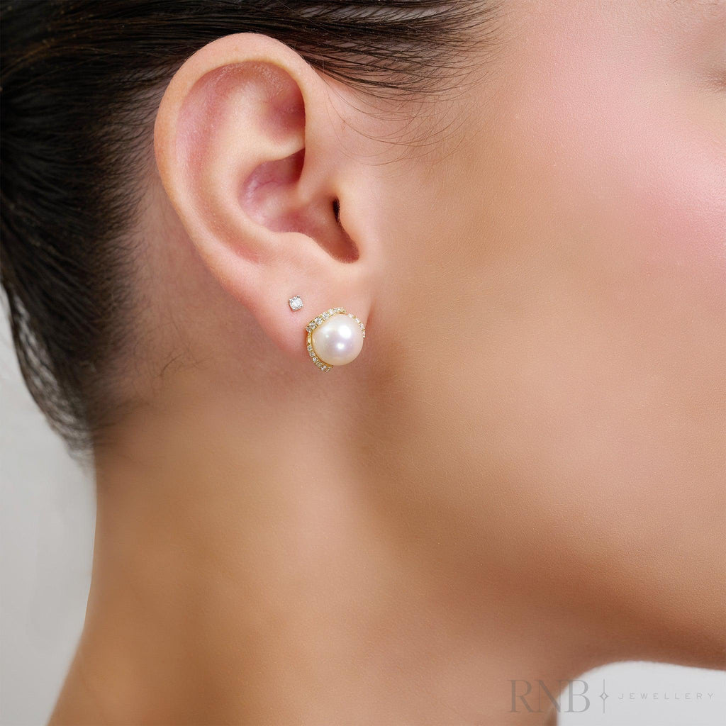 Cultured Pearl & Diamonds Stud Earrings-RNB Jewellery