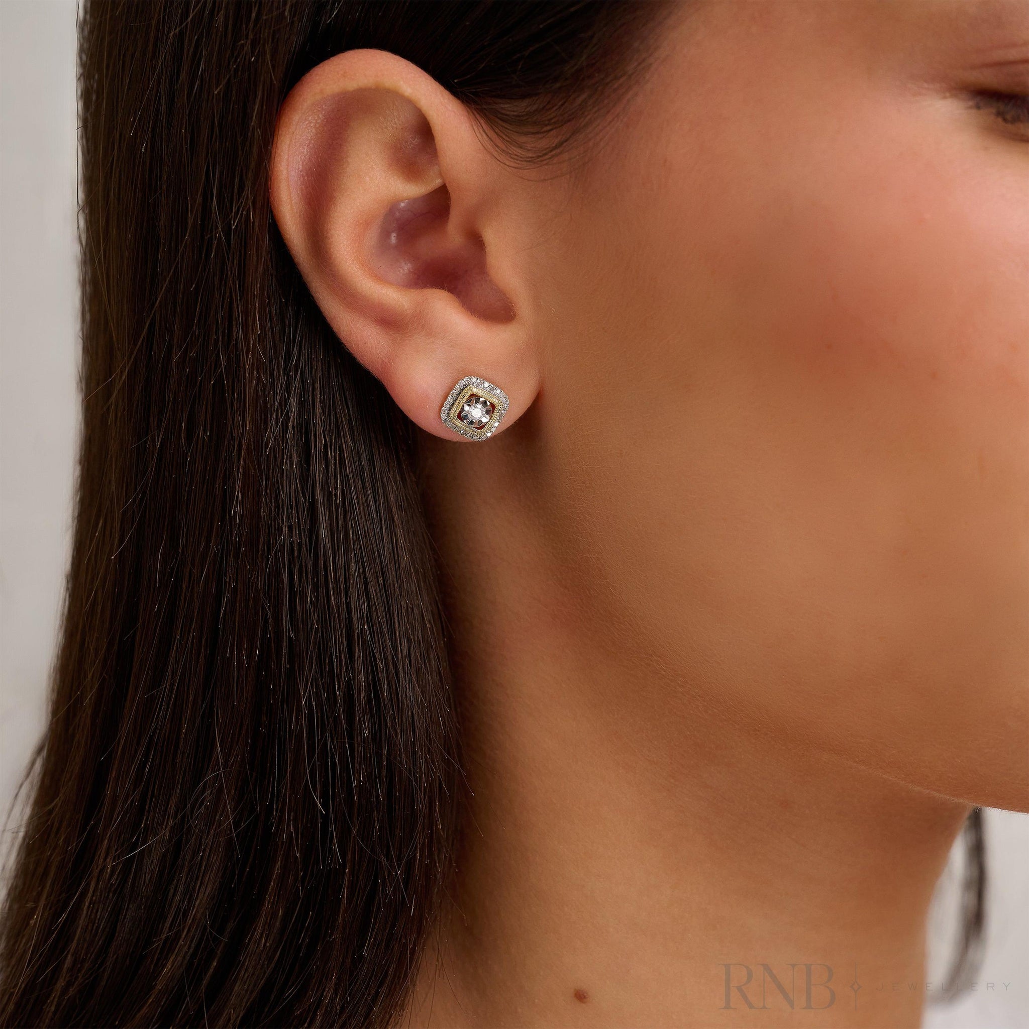 Halo Cushion illusion Diamond Earring-RNB Jewellery