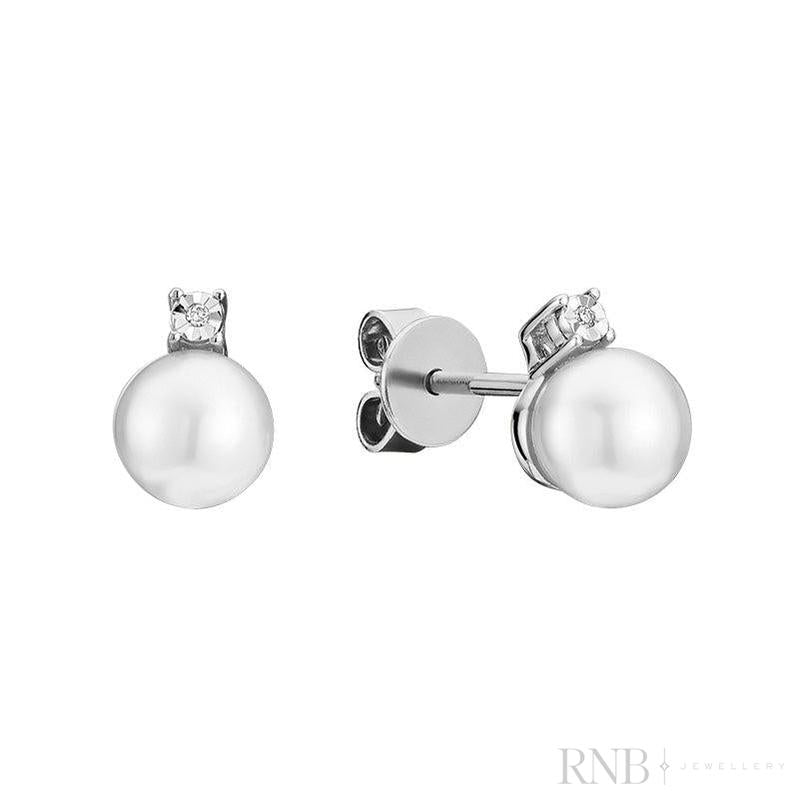 Cultured Pearl & Illusion Diamond Stud Earrings-RNB Jewellery