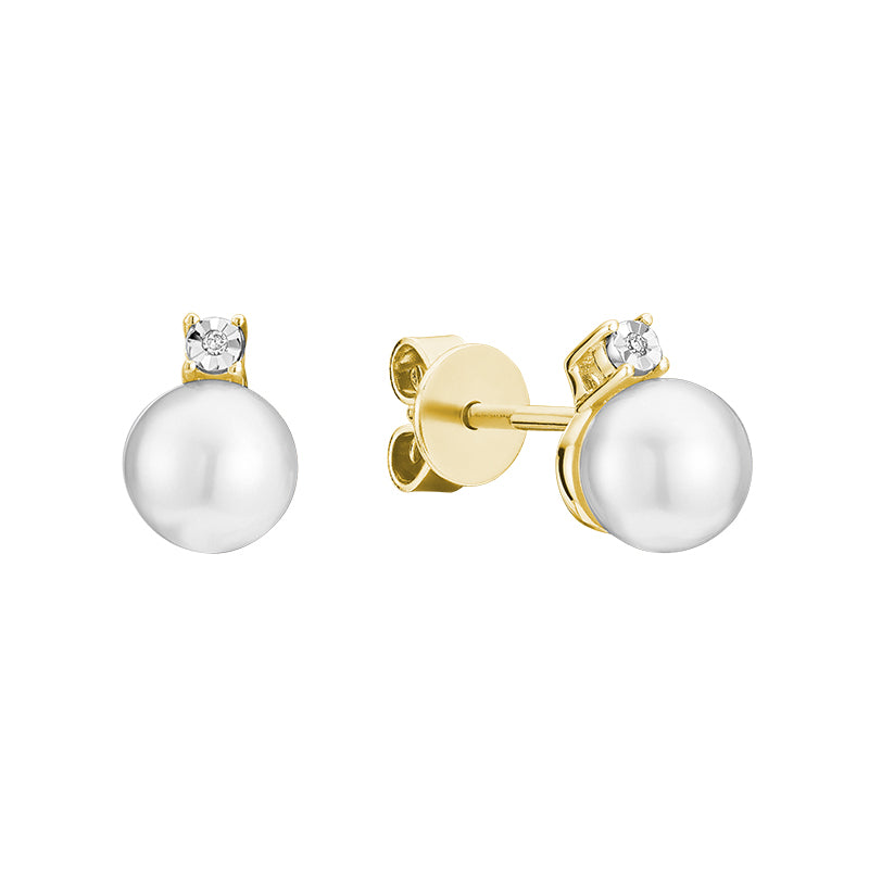 Cultured  Pearl & Diamond Stud Earrings