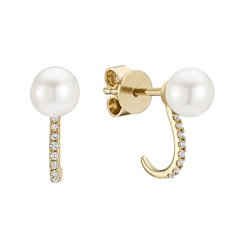 Cultured  Pearl & Diamond Ear Wrap Stud Earrings