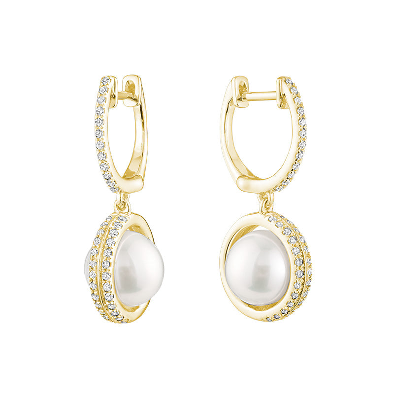 Dangle Pearl & Diamond Earrings