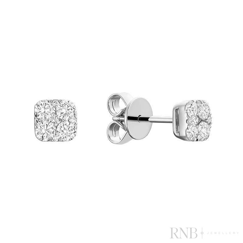 Pave Square Diamond Stud Earrings-RNB Jewellery