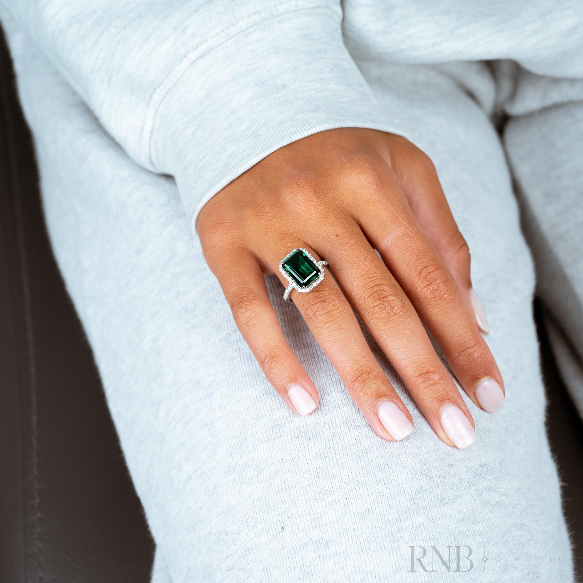 Emerald Cut Gemstone & Diamond Ring-RNB Jewellery