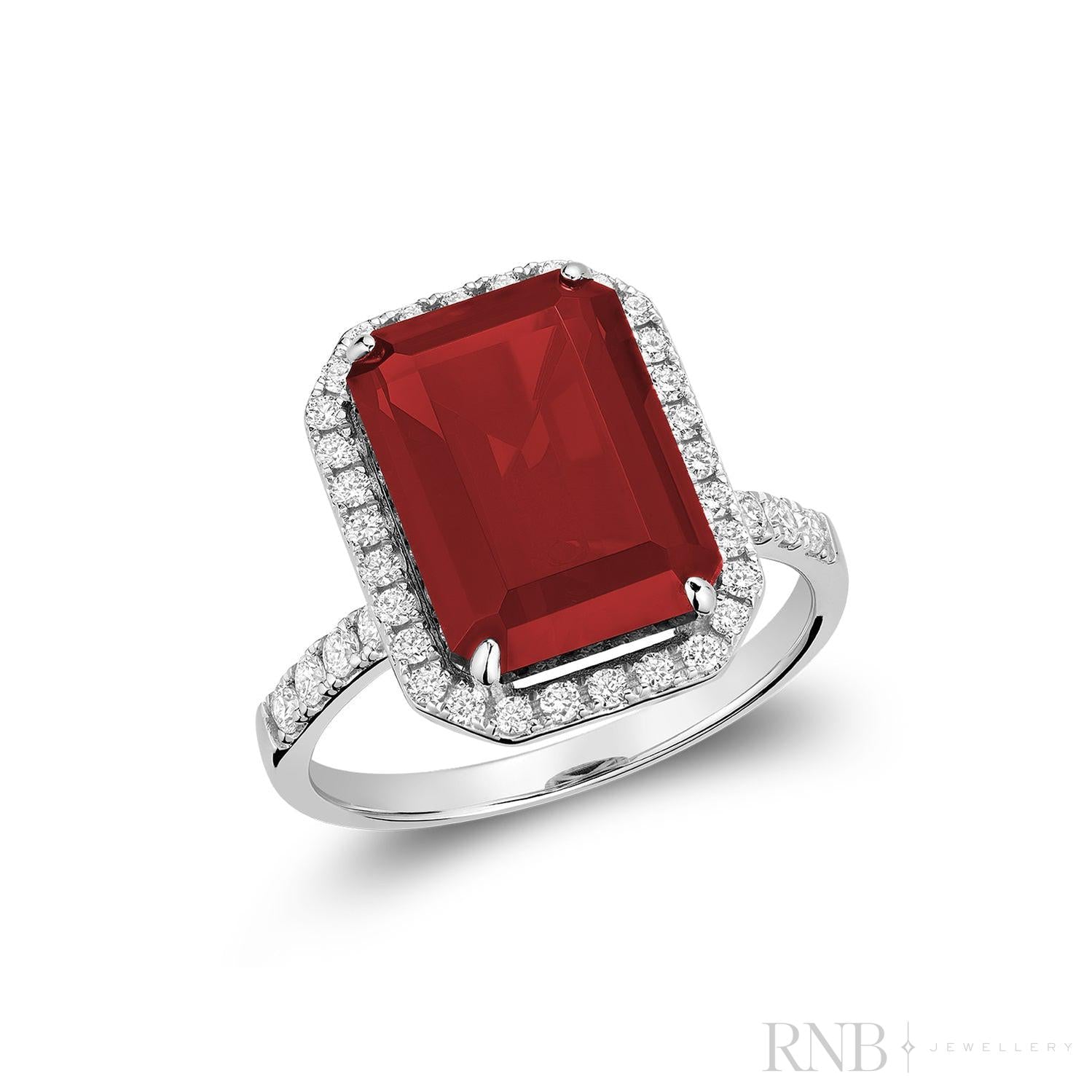 Emerald Cut Gemstone & Diamond Ring-RNB Jewellery