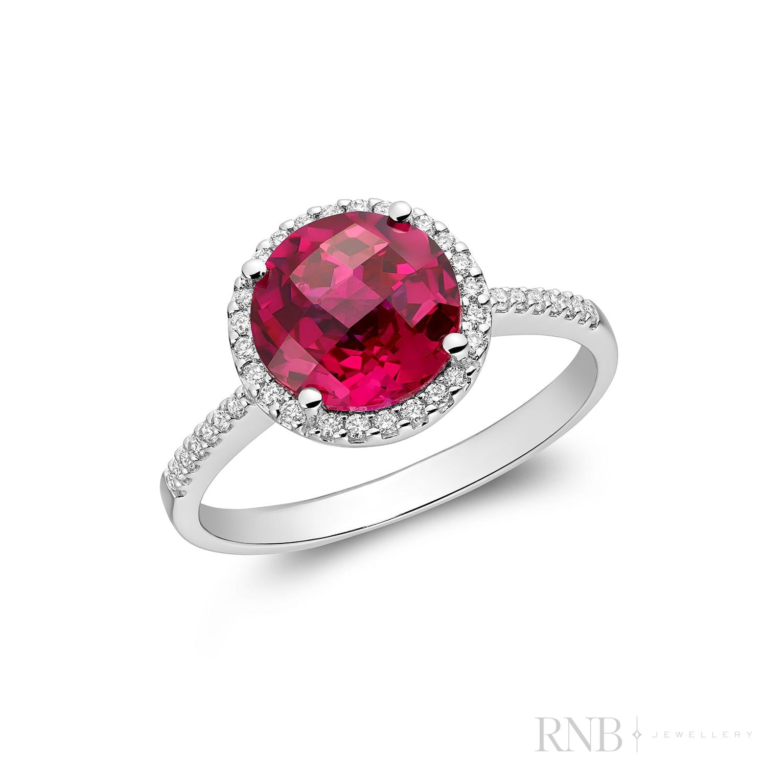 Round Precious Stone & Diamond Halo Ring-RNB Jewellery