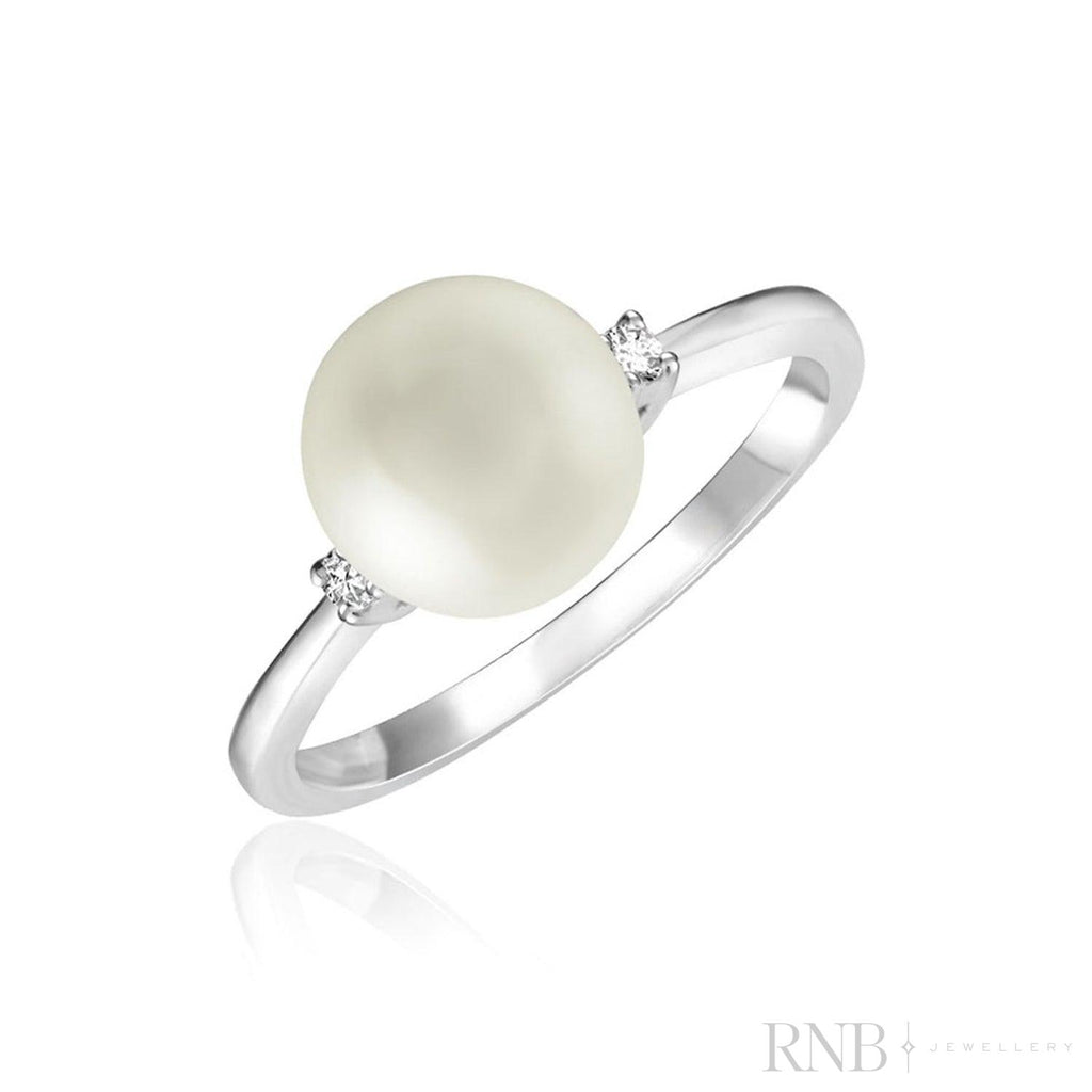 White Grey Pearl & Diamond Ring-RNB Jewellery