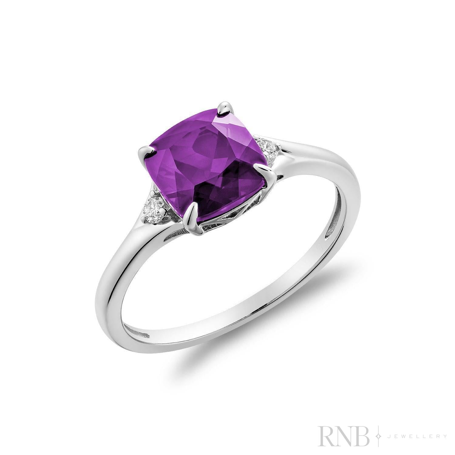 Solitaire Cushion Cut Gemstone & Diamond Ring-RNB Jewellery