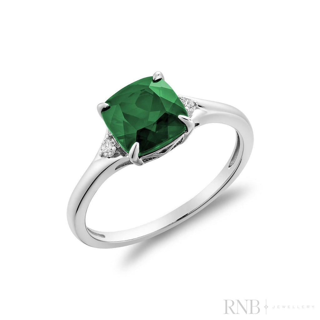 Solitaire Simulated Emerald & Diamond Ring-RNB Jewellery
