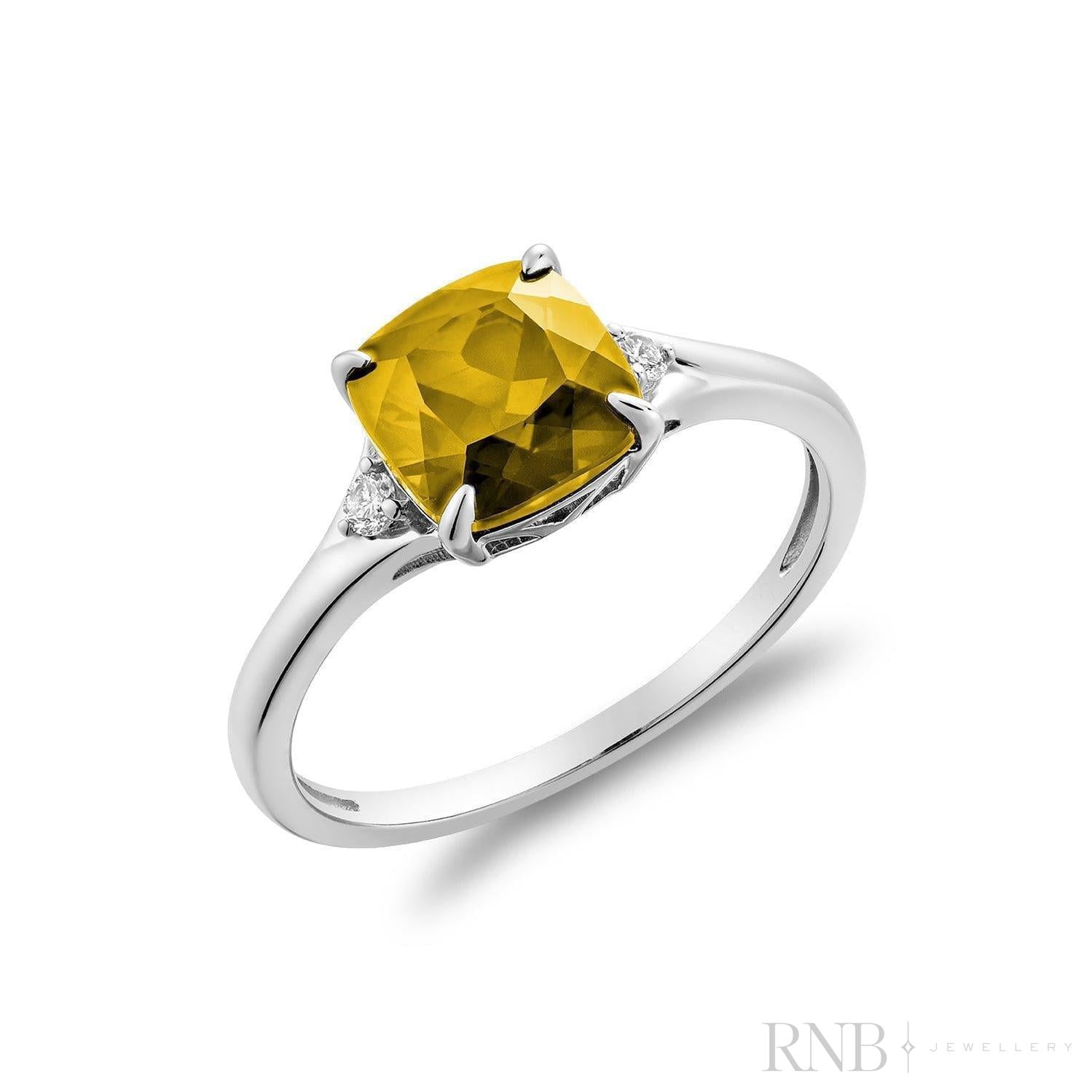 Solitaire Cushion Cut Gemstone & Diamond Ring-RNB Jewellery