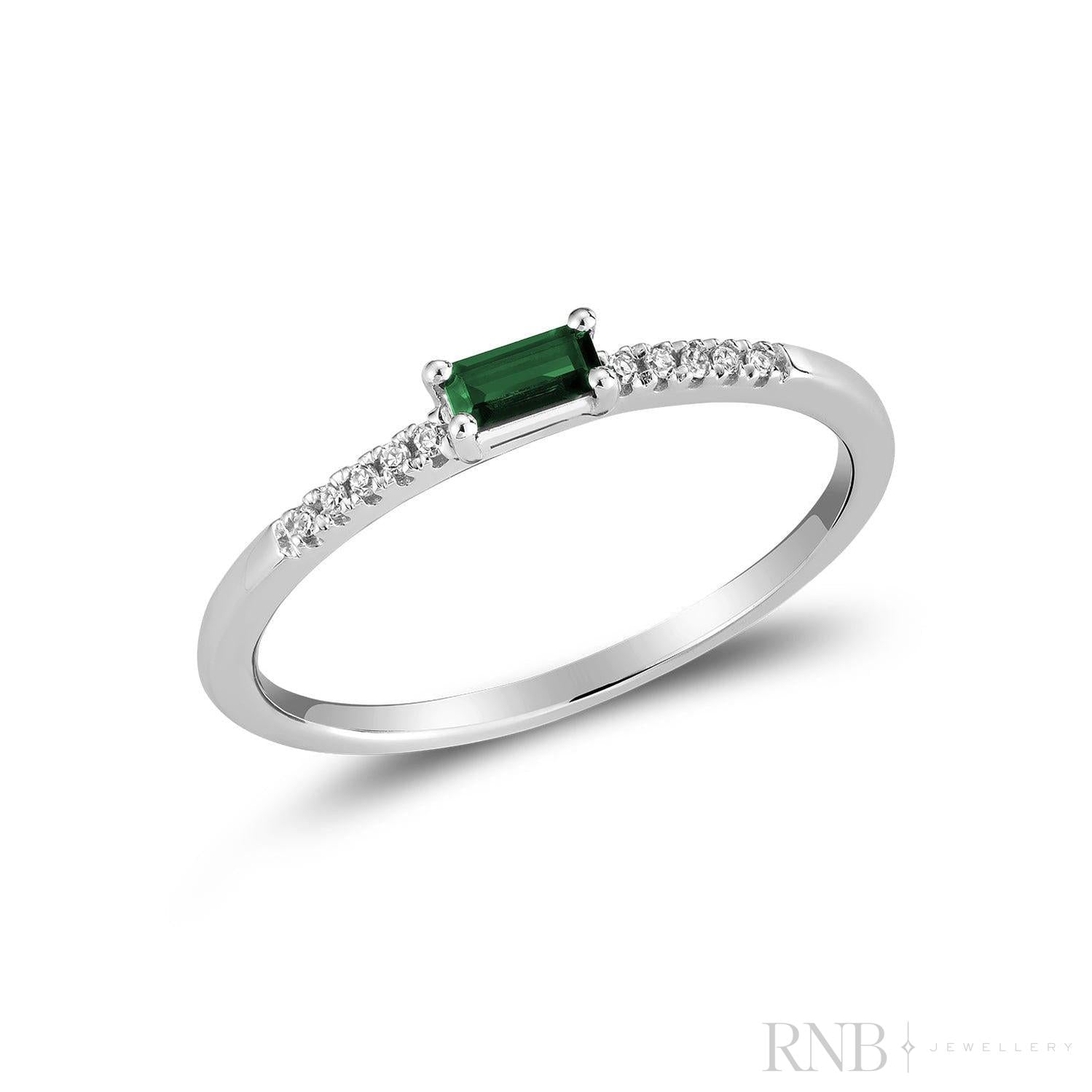 Emerald Cut Solitaire Precious Stone and Diamond Ring-RNB Jewellery