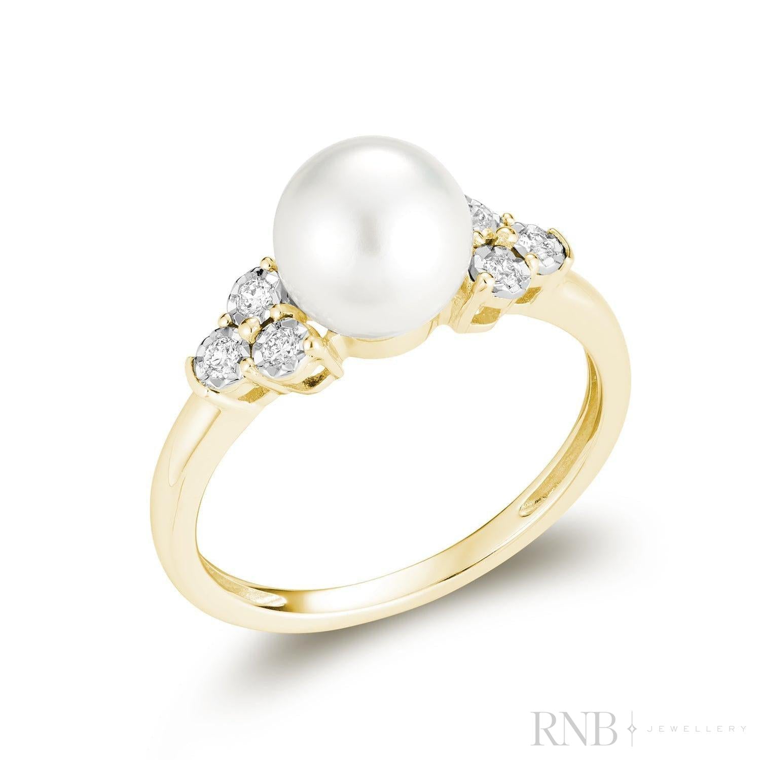 Pearl and Illusion Trinity Diamond Ring