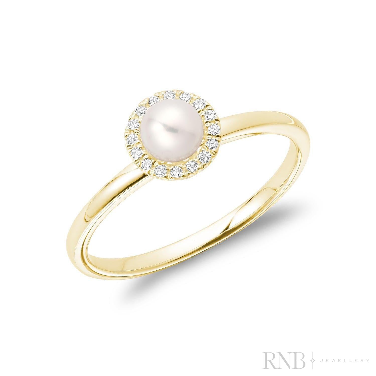 Pearl & Halo Diamond Ring