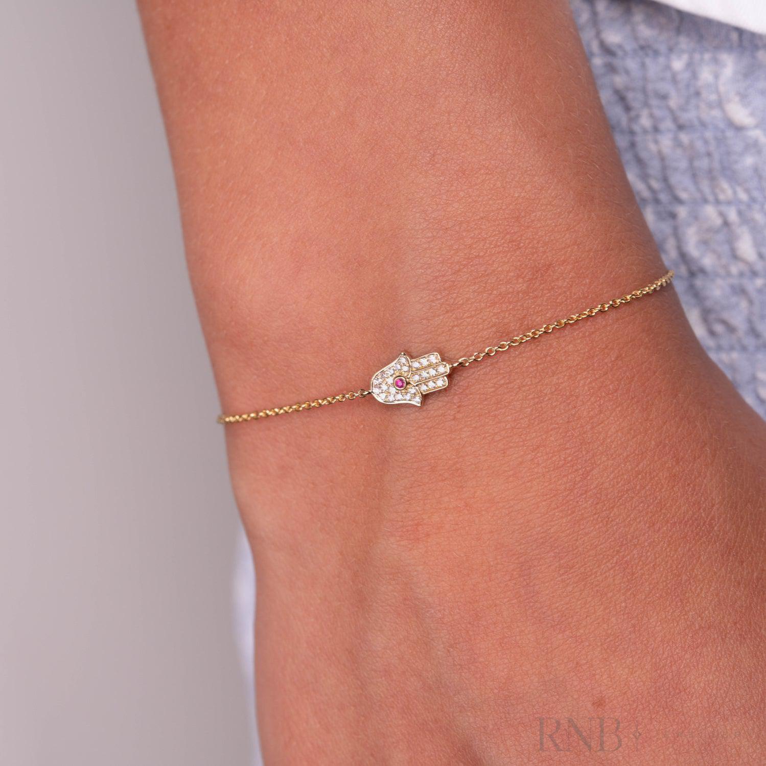 Precious Stone & Diamond Hamsa Bracelet-RNB Jewellery