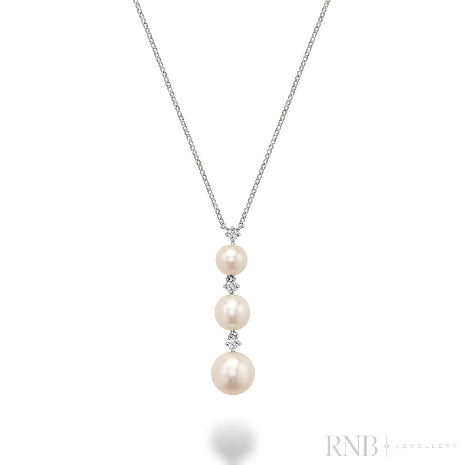 Trinity Drop Pearls & Diamonds Necklace