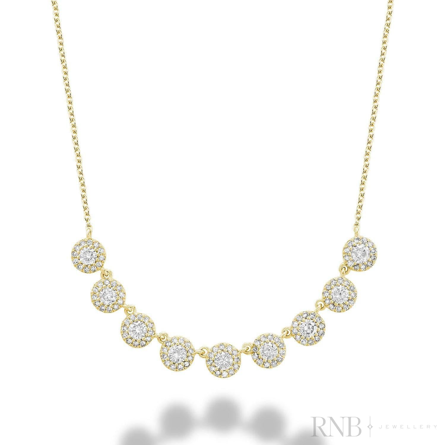 Elongated Multi Halos Diamond Necklace