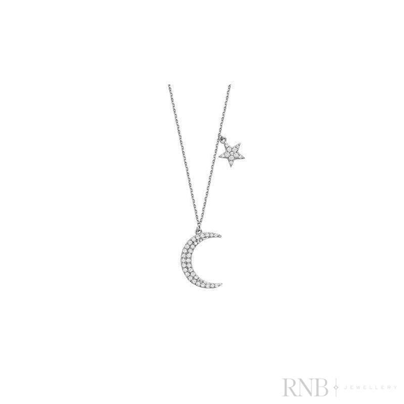 Moon & Star Diamond Necklace-RNB Jewellery