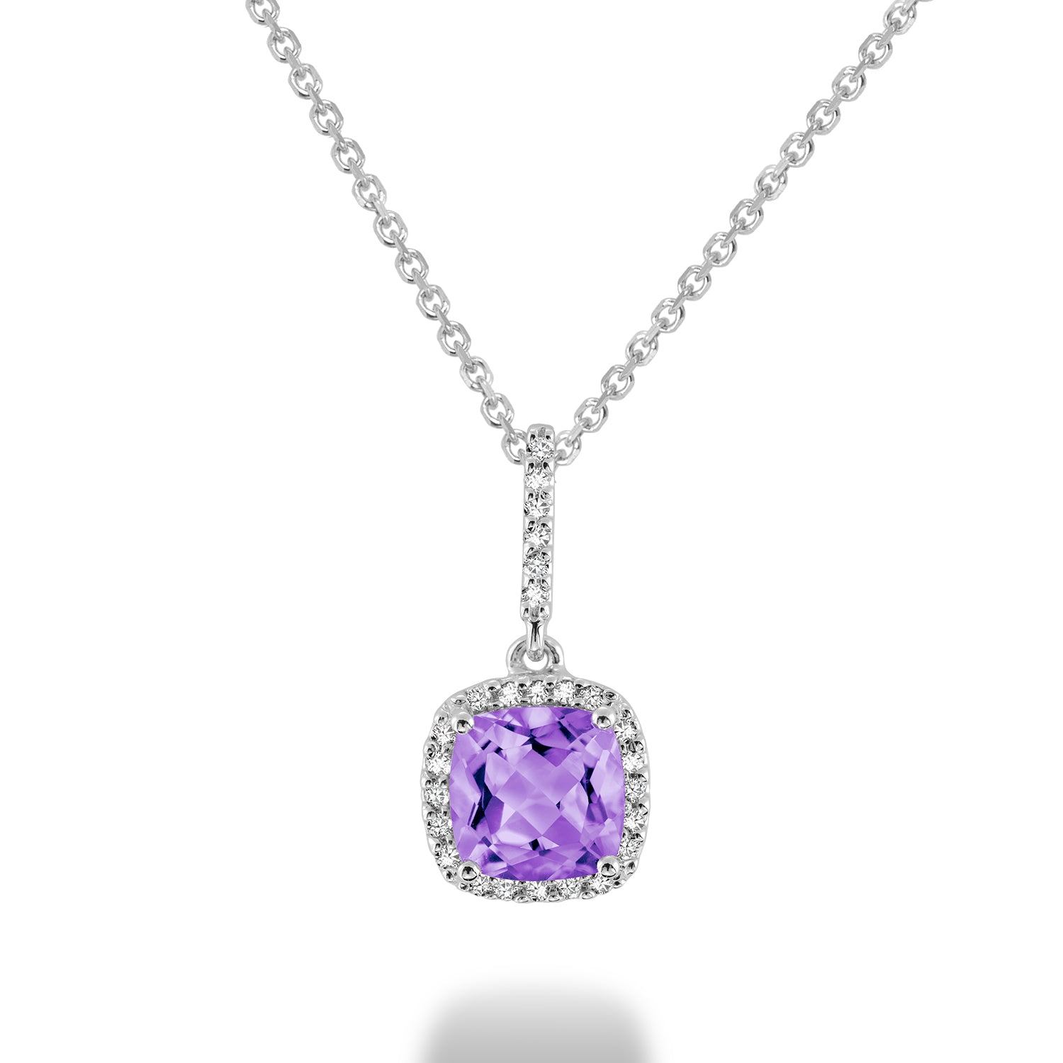 Cushion Cut Precious Stone & Diamond Halo Pendant