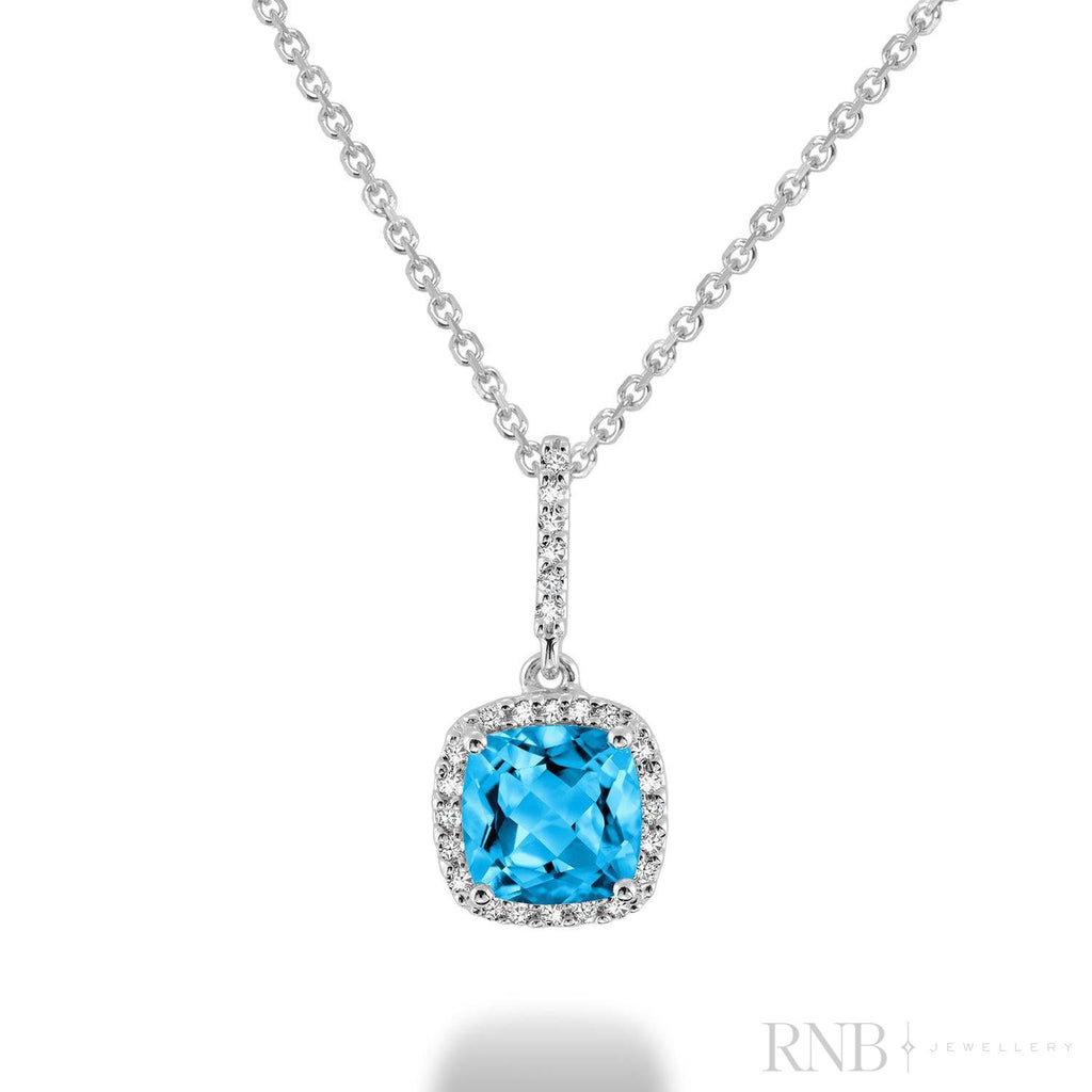 Cushion Cut Precious Stone & Diamond Halo Pendant-RNB Jewellery