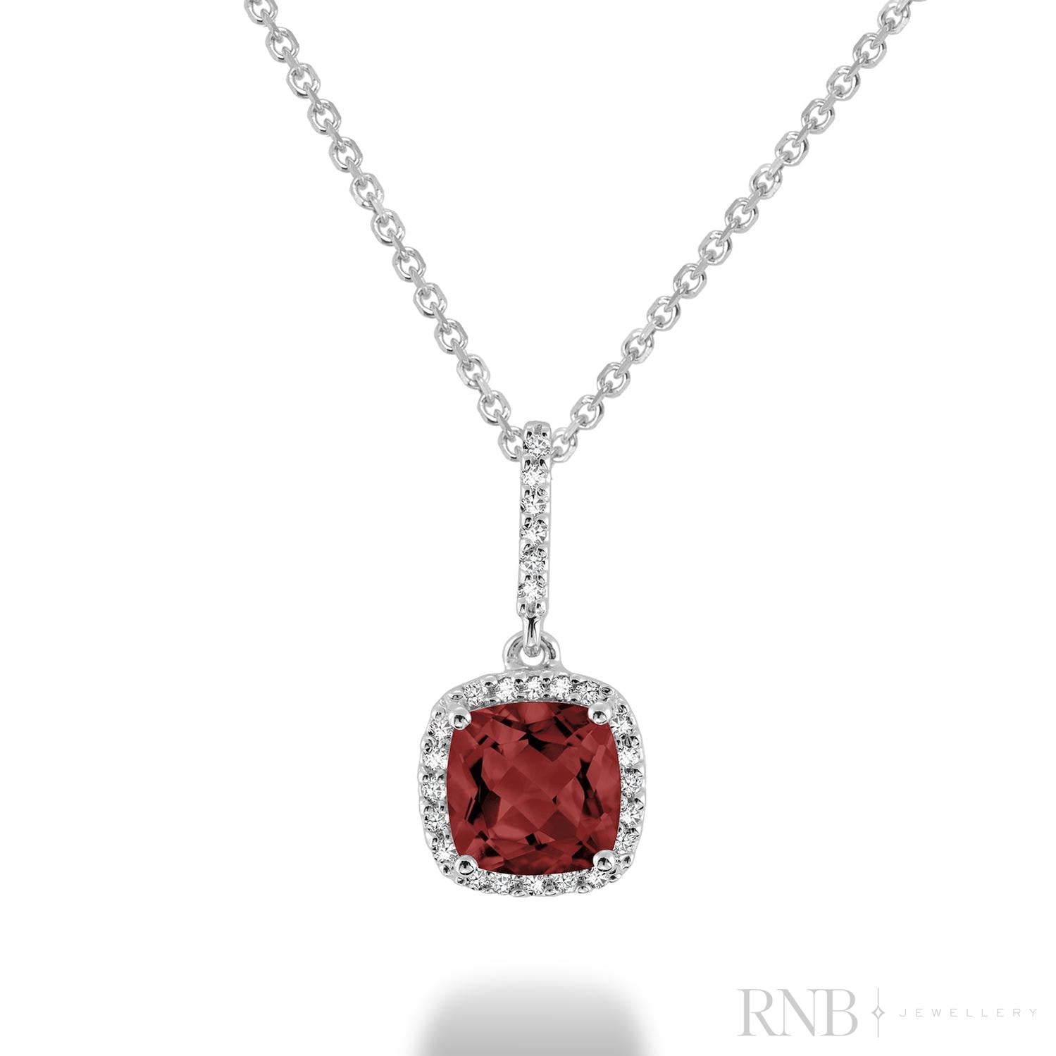 Cushion Cut Precious Stone & Diamond Halo Pendant-RNB Jewellery