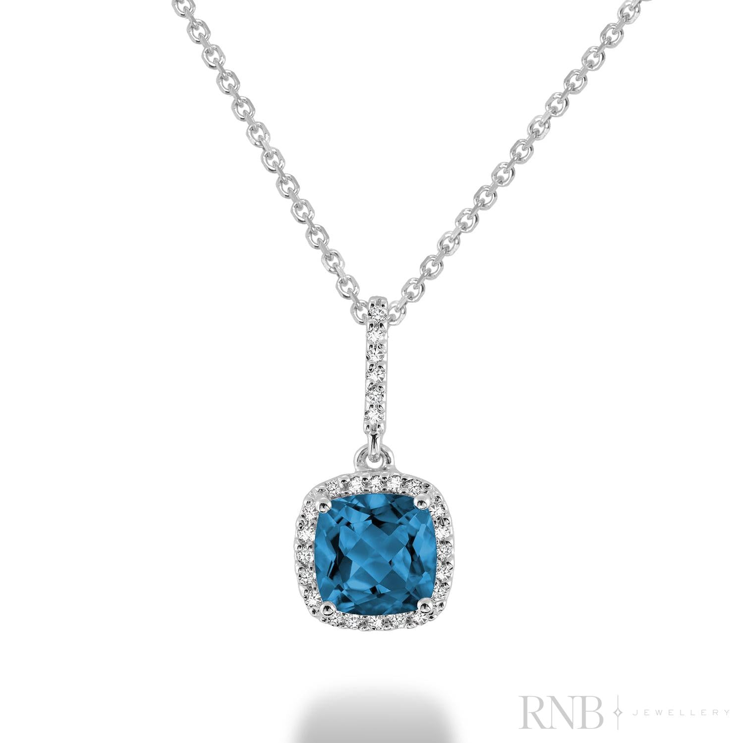 Cushion Cut Precious Stone & Diamond Halo Pendant-RNB Jewellery