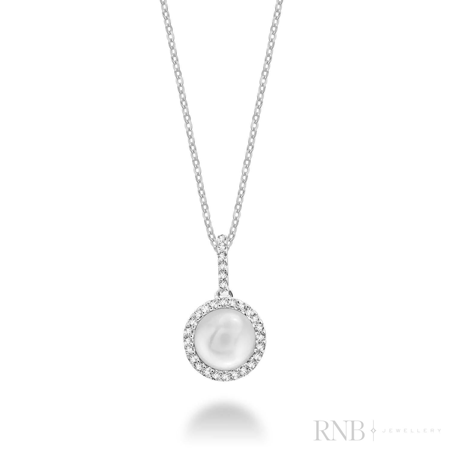 Cultured  Pearl & Halo Diamond Pendant