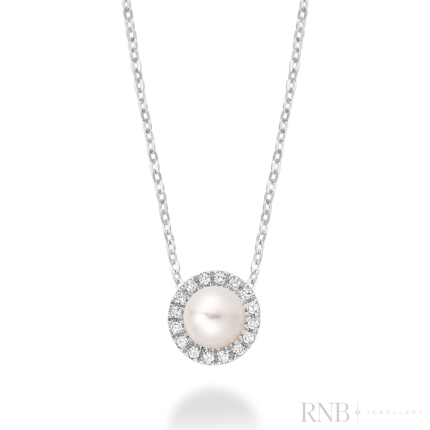 Pearl & Halo Diamond Pendant-RNB Jewellery