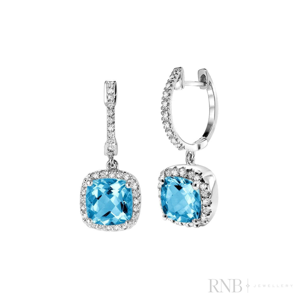 Cushion Cut Precious Stone & Diamond Halo Dangle Earrings-RNB Jewellery