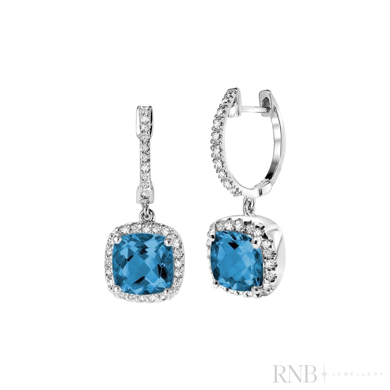 Cushion Cut Precious Stone & Diamond Halo Dangle Earrings-RNB Jewellery