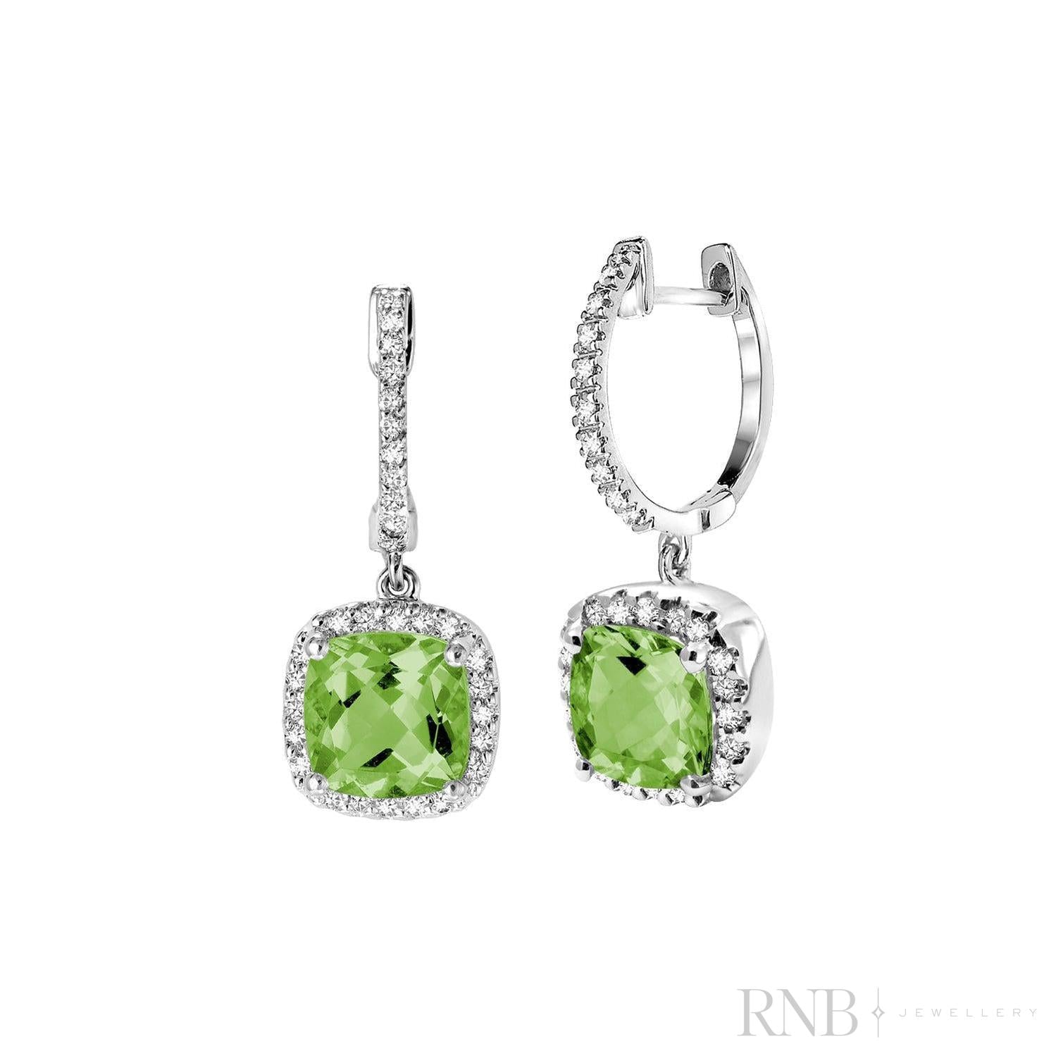 Cushion Cut Precious Stone & Diamond Halo Dangle Earrings-RNB Jewellery