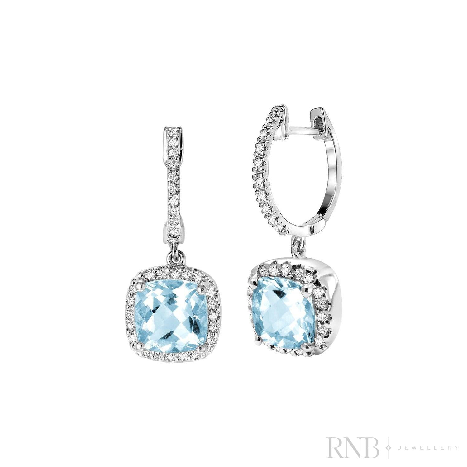 Cushion Cut Precious Stone & Diamond Halo Dangle Earrings-RNB Jewellery