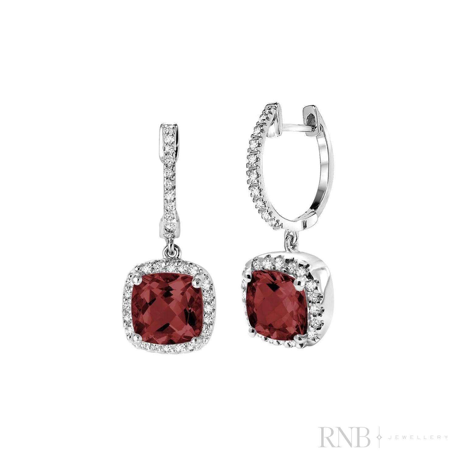 Cushion Cut Precious Stone & Diamond Halo Dangle Earrings