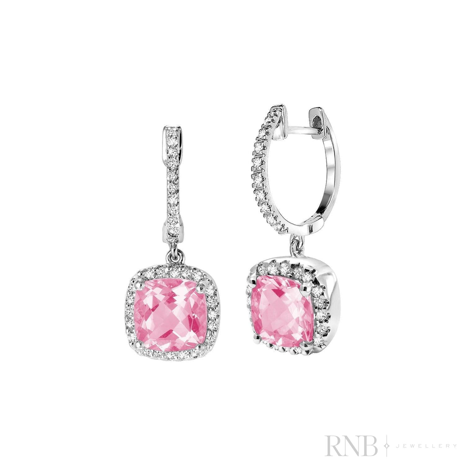 Cushion Cut Precious Stone & Diamond Halo Dangle Earrings-RNB Jewellery