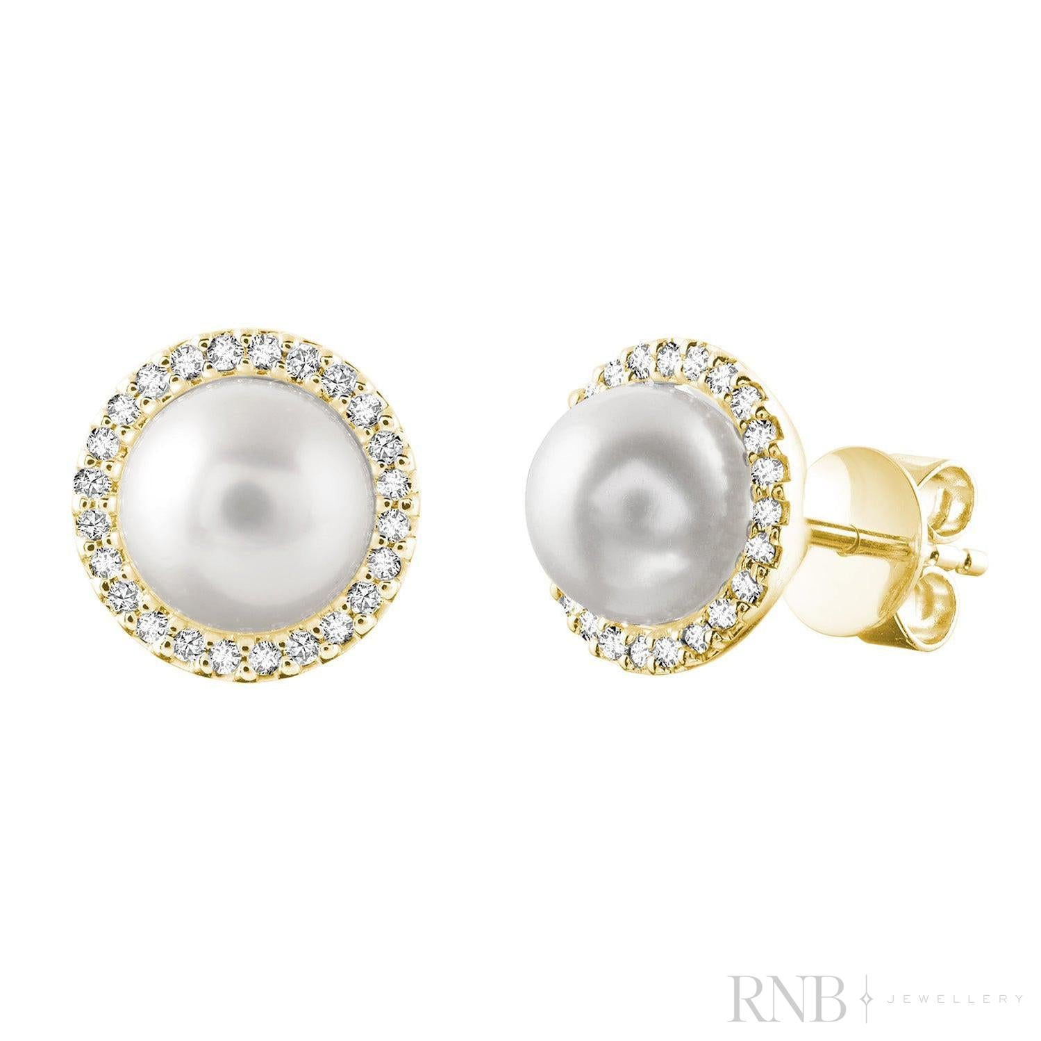 Cultured  Pearl & Diamond Halo Stud Earrings