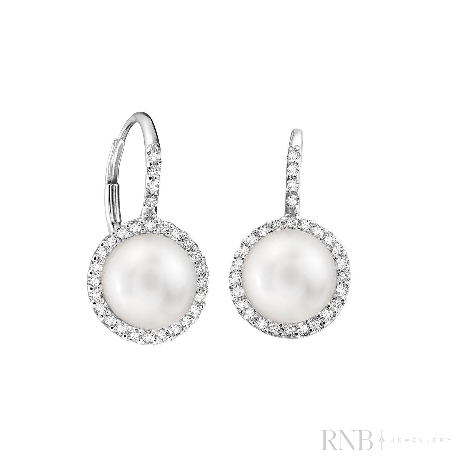 Cultured  Pearl & Diamond Halo Dangle Earrings