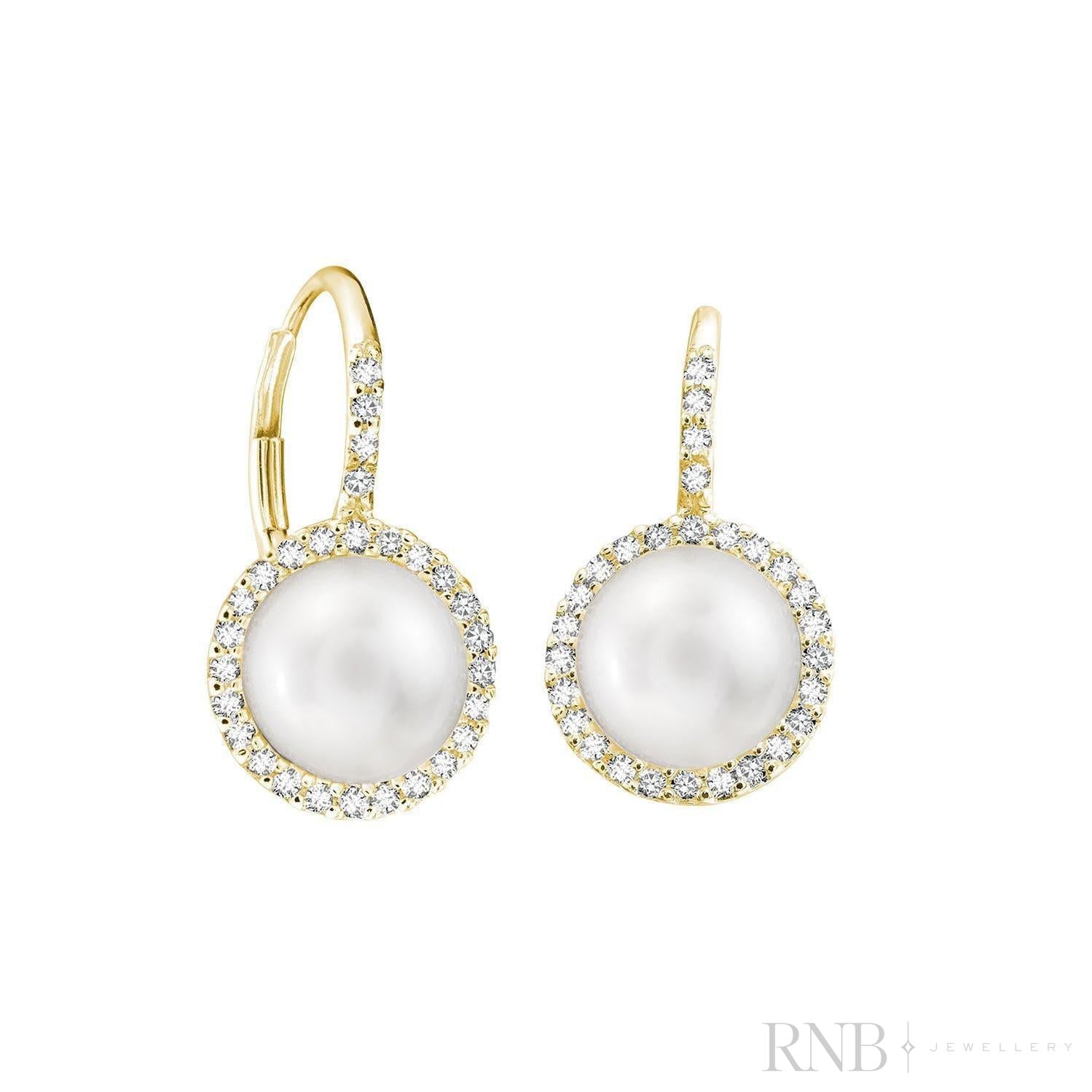 Cultured Pearl & Diamond Halo Dangle Earrings-RNB Jewellery