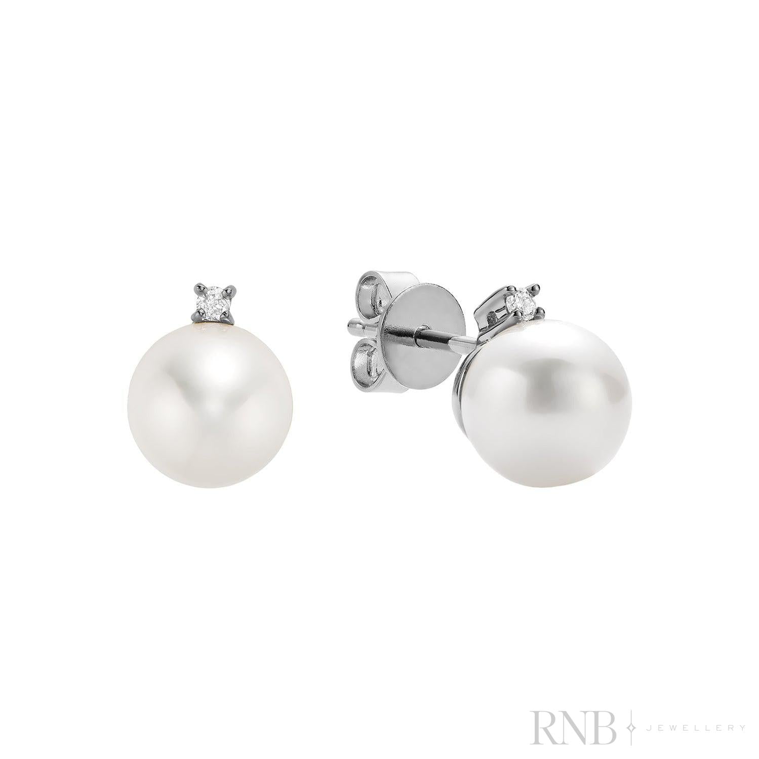 Cultured Pearl & Diamond Stud Earrings-RNB Jewellery