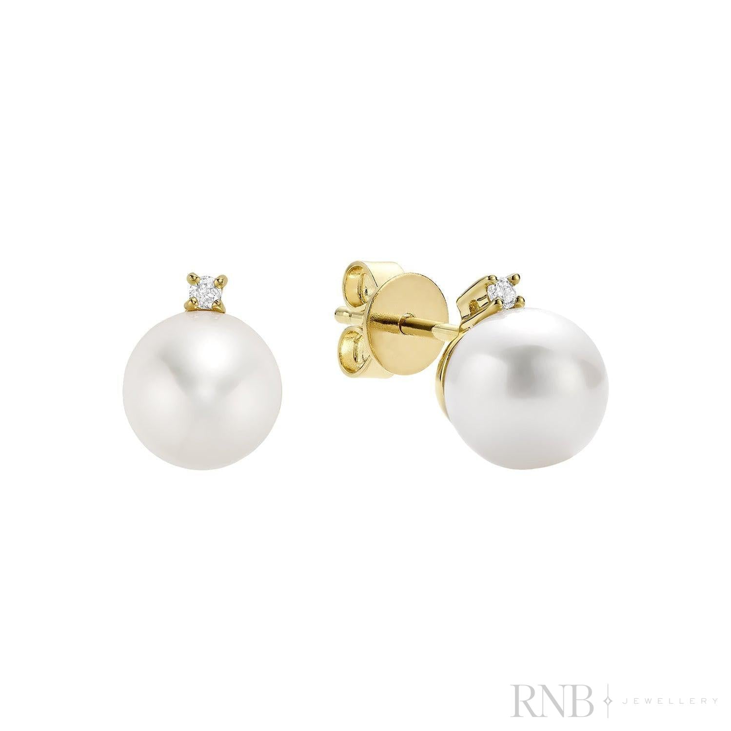 Cultured  Pearl & Diamond Stud Earrings