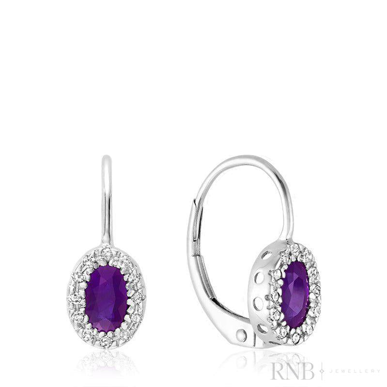 Oval Precious Stone & Diamond Halo Dangle Earrings