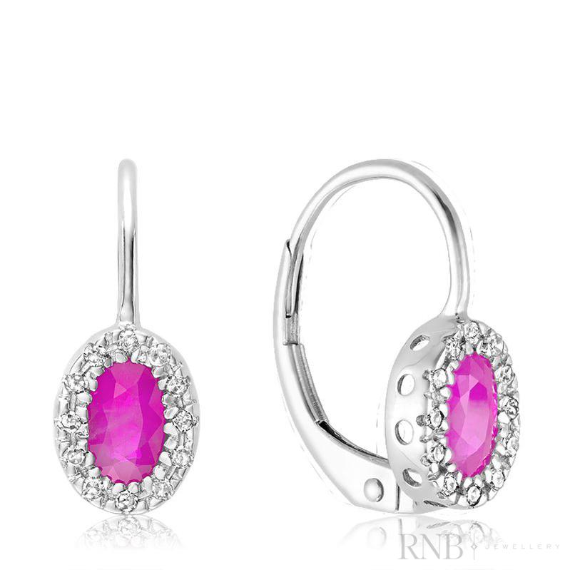 Oval Precious Stone & Diamond Halo Dangle Earrings-RNB Jewellery