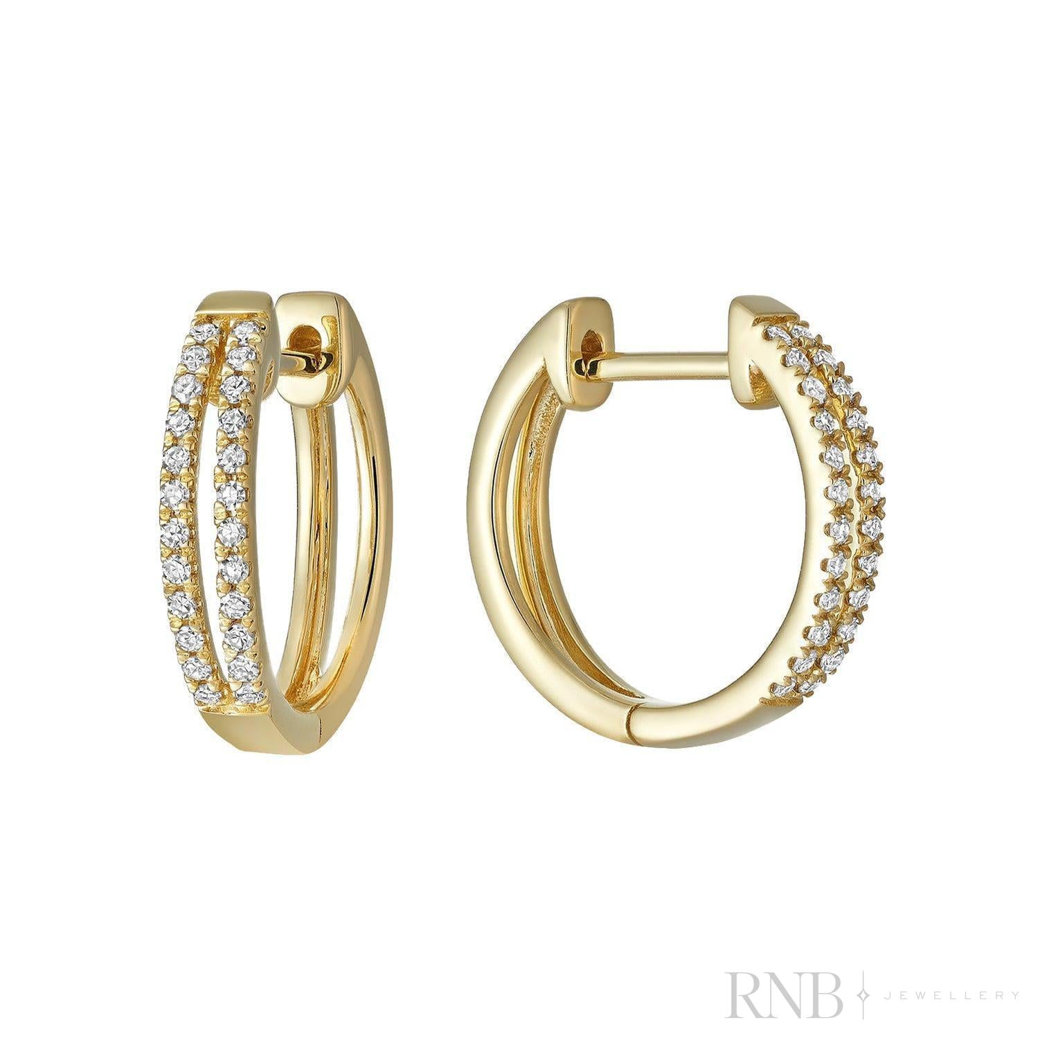 Double Row Diamond Huggie Earrings-RNB Jewellery