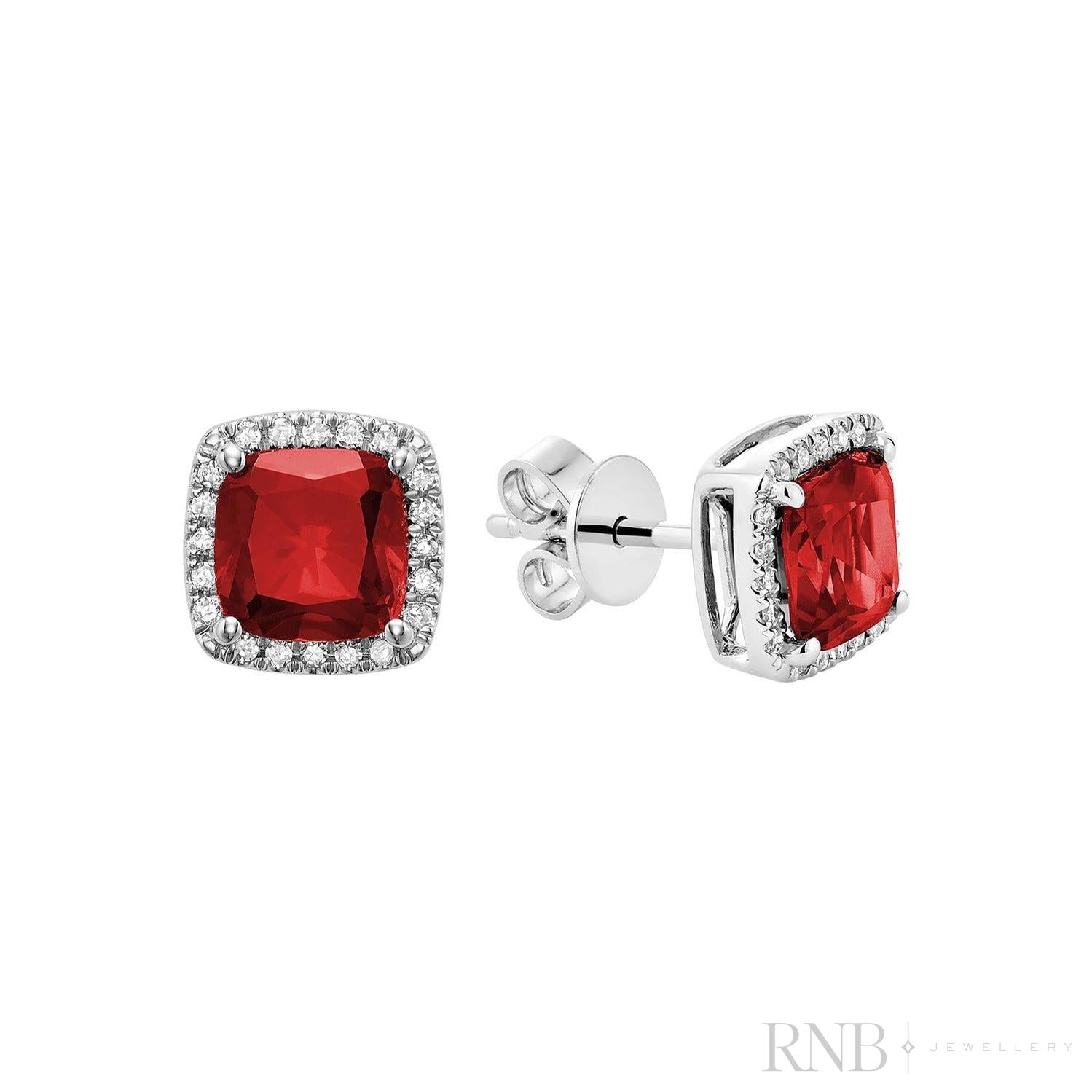 Cushion Colored Stone & Diamond Halo Stud Earrings-RNB Jewellery