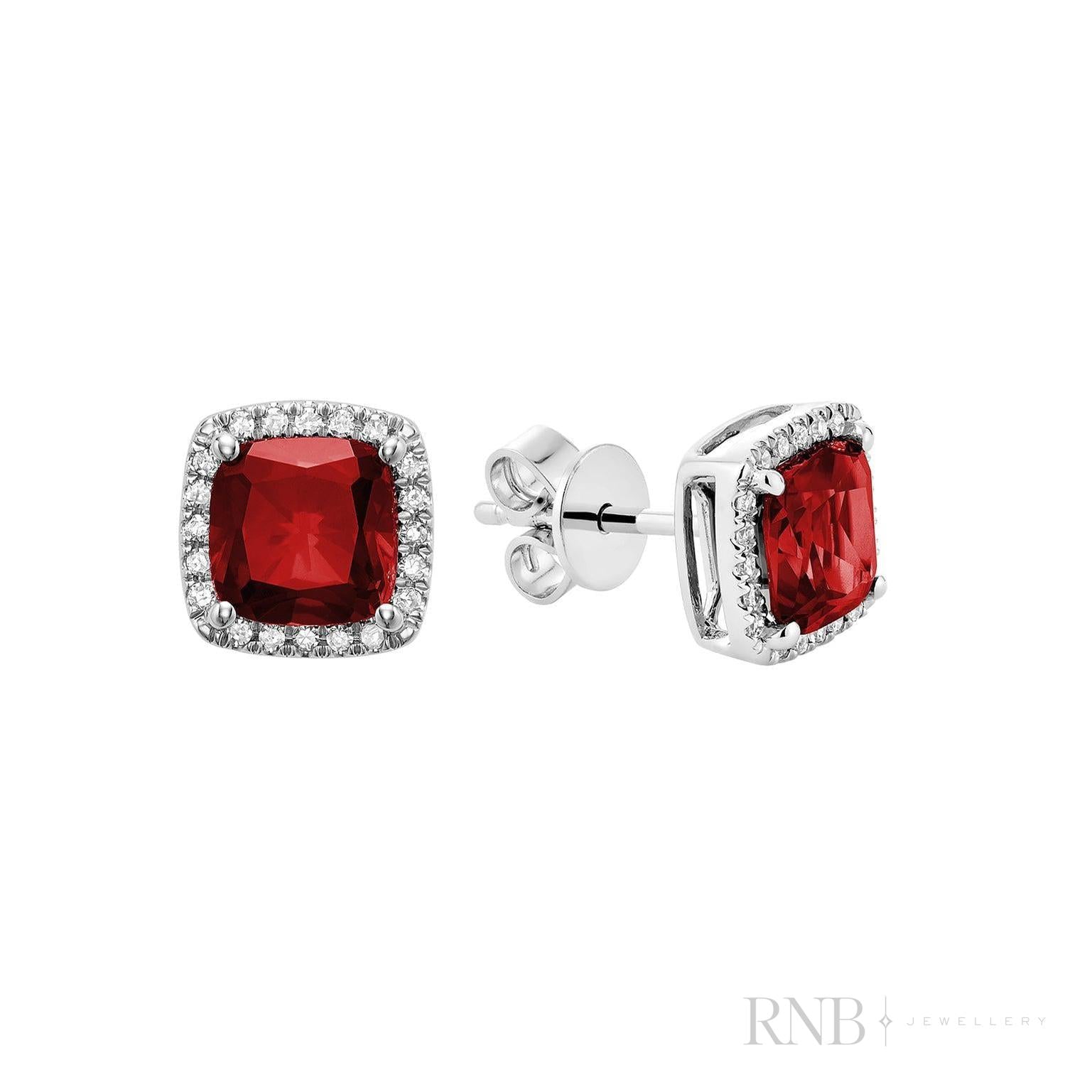 Cushion Colored Stone & Diamond Halo Stud Earrings-RNB Jewellery